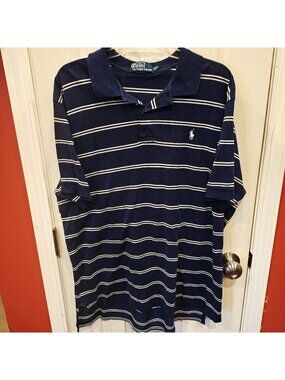 Polo Ralph Lauren Polo Shirt Mens 2XL Blue White Striped Short Sleeve Cotton